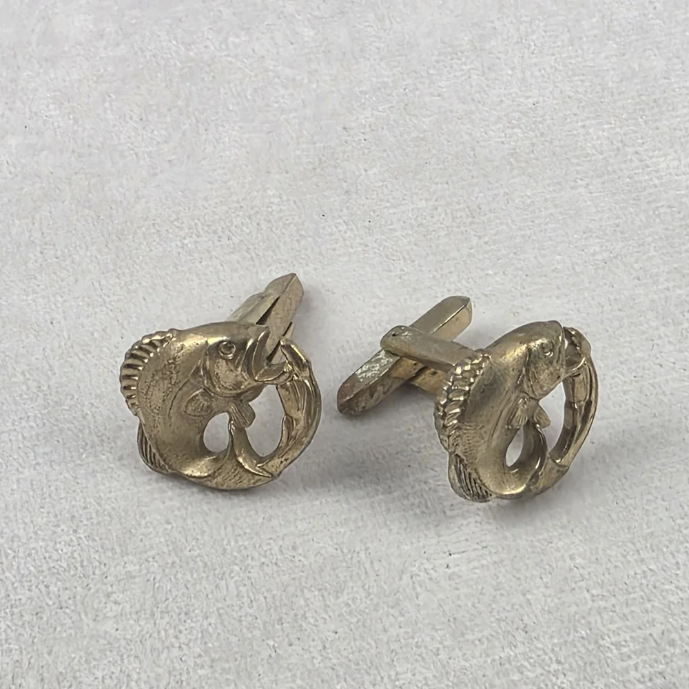 VINTAGE 1950'S HICKOK WIDE MOUTH BASS FISH‎ CUFFLINKS